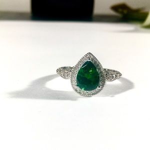 Pear Cut Green Tourmaline Sterling Silver Ring